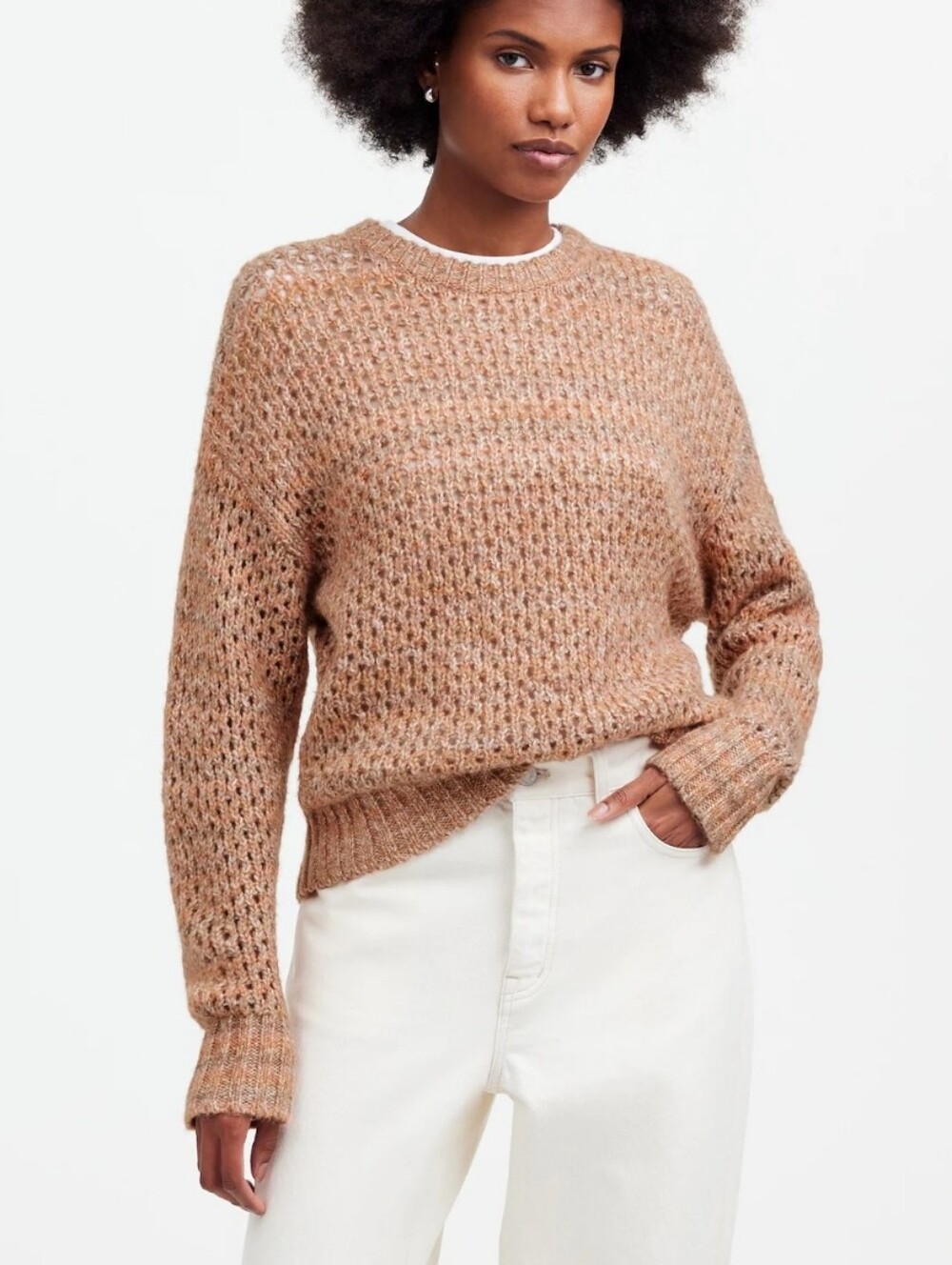 Madewell Marled Open-Weave Crewneck Sweater